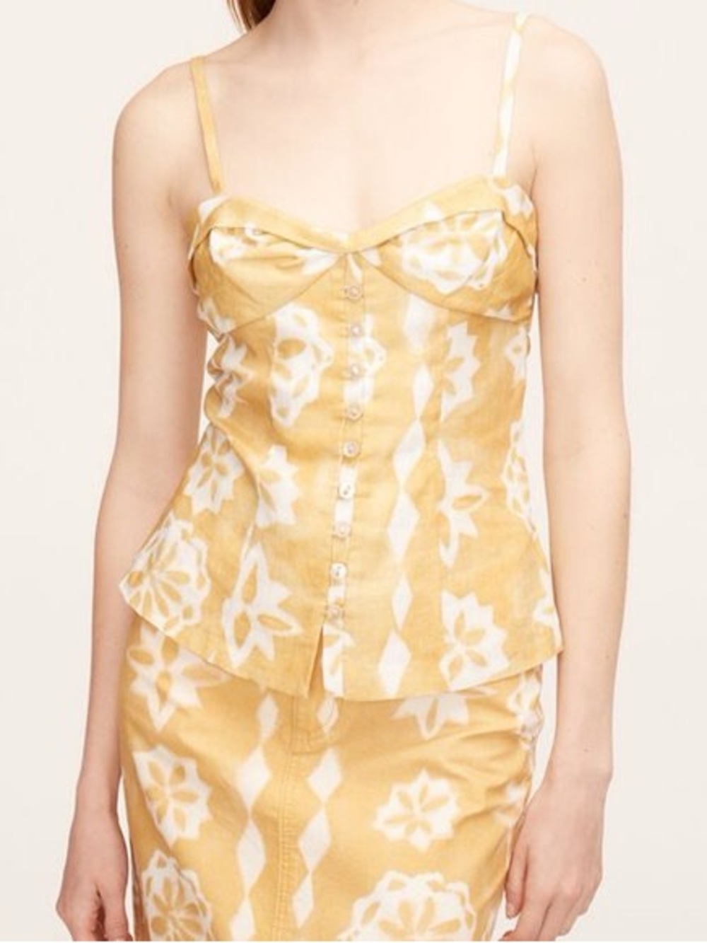 Rebecca Taylor Yellow Paper Fleur Button Front Tank